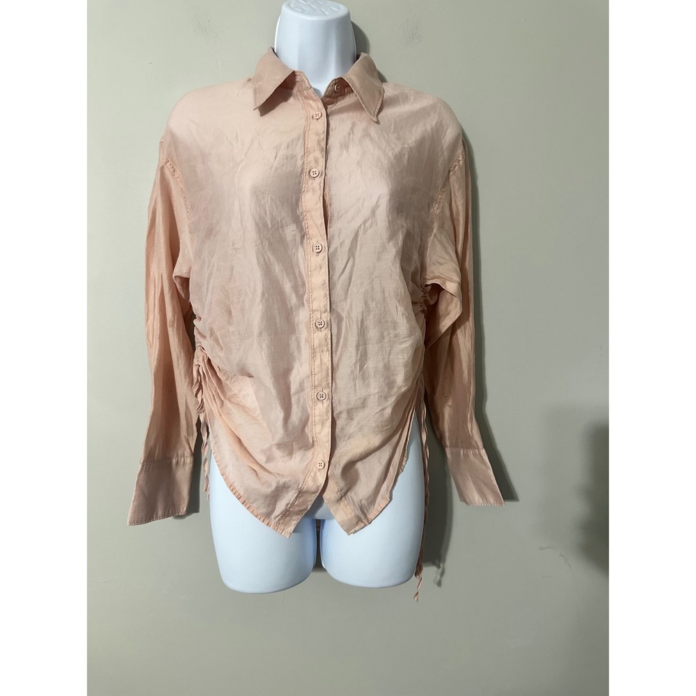 URBAN REVIVO‎ Peach Ruched Side Button Up Shirt Long Sleeve Top Size US 2